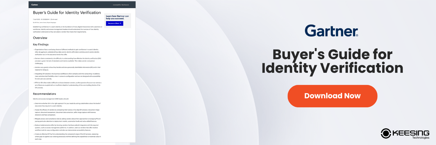 Website Banner Gartner Final Gartner Buyer's Guide for Identity Verification Keesing Technologies.